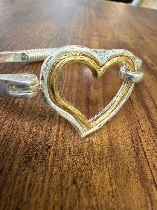 Paco Designs - Mixed Metal Heart Cuff Bracelet -Silver/Gold : Silver