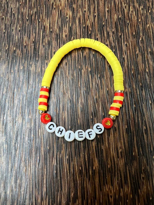 Paco Designs - Red-letter Heart Chiefs  Heishi Bracelet: Red