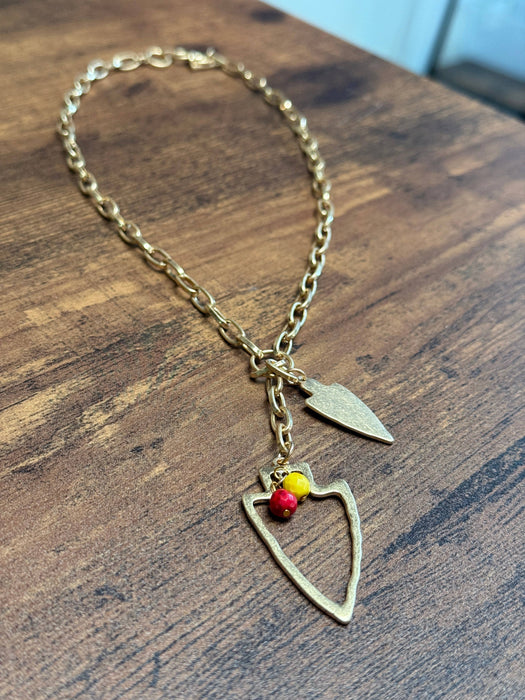 Paco Designs - NEW! Two Charm Arrowhead Chain Link Necklace- Silver or Gold: Gold
