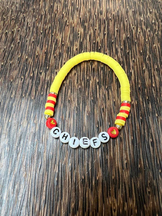 Paco Designs - Red-letter Heart Chiefs  Heishi Bracelet: Red