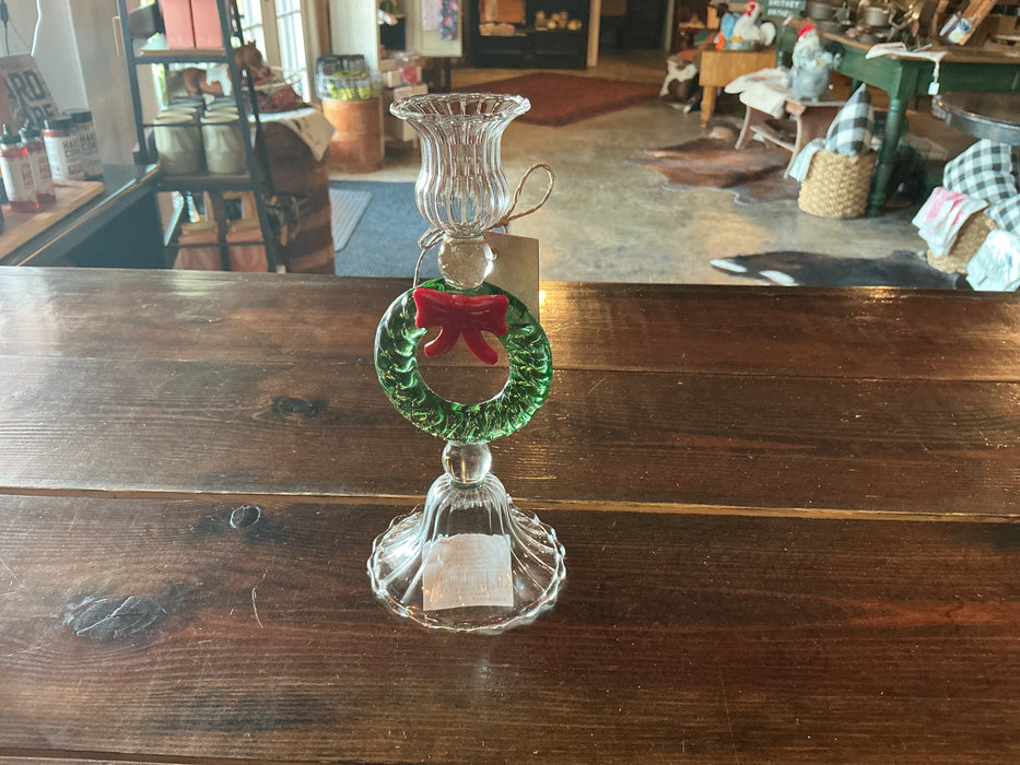 Mudpie “Wreath” Christmas Glass Taper Holder