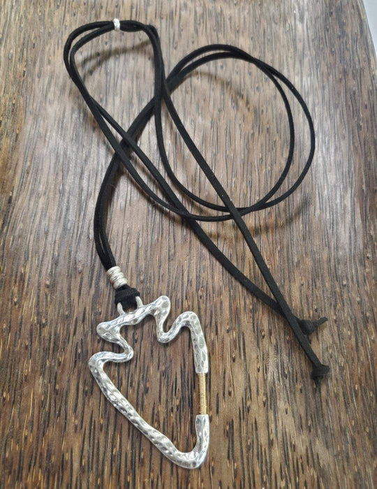 Paco Designs - Matte Silver Arrowhead Necklace on 30" black suede cord.