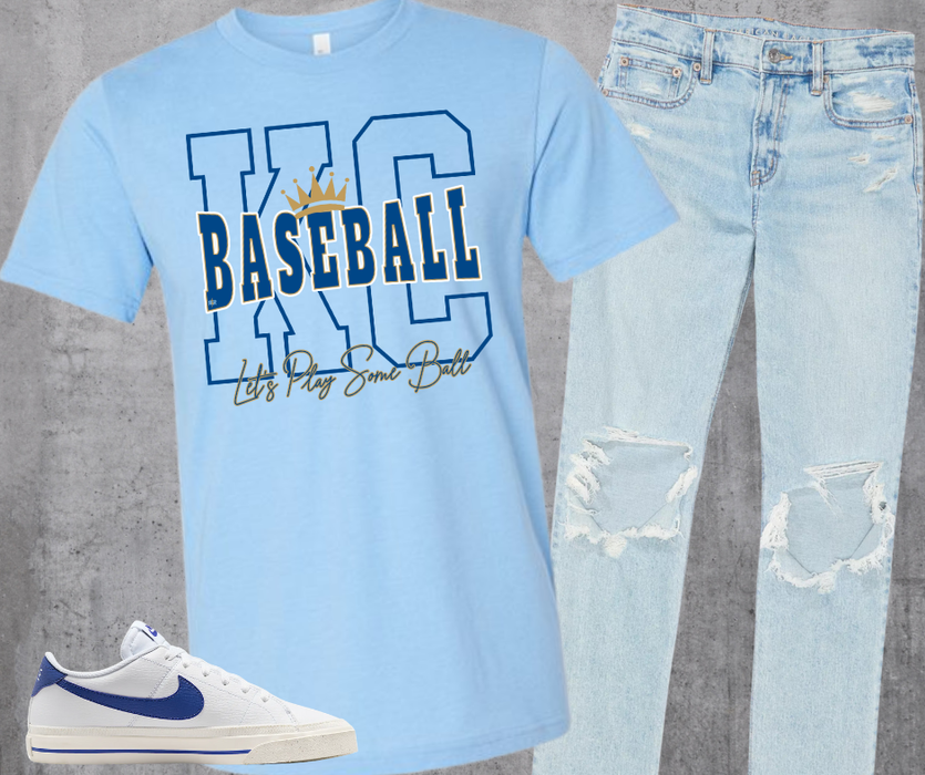 The Red Rival Wholesale - KC Baseball, Let's Play Some Ball Light Blue Tee: 2X