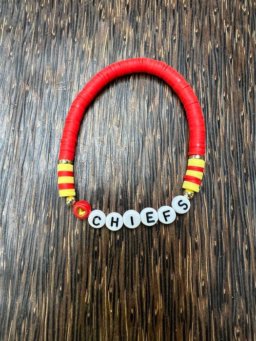 Paco Designs - Red-letter Heart Chiefs  Heishi Bracelet: Red