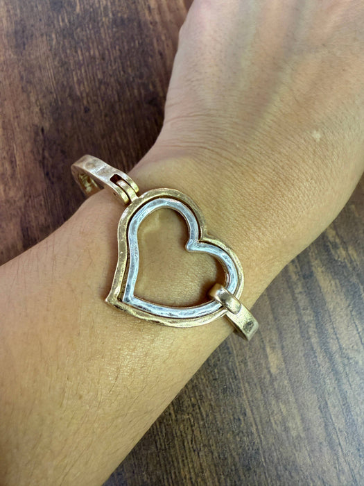 Paco Designs - Mixed Metal Heart Cuff Bracelet -Silver/Gold : Silver