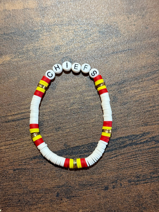 Paco Designs - "CHIEFS" White Heishi Beaded Stretch Bracelet