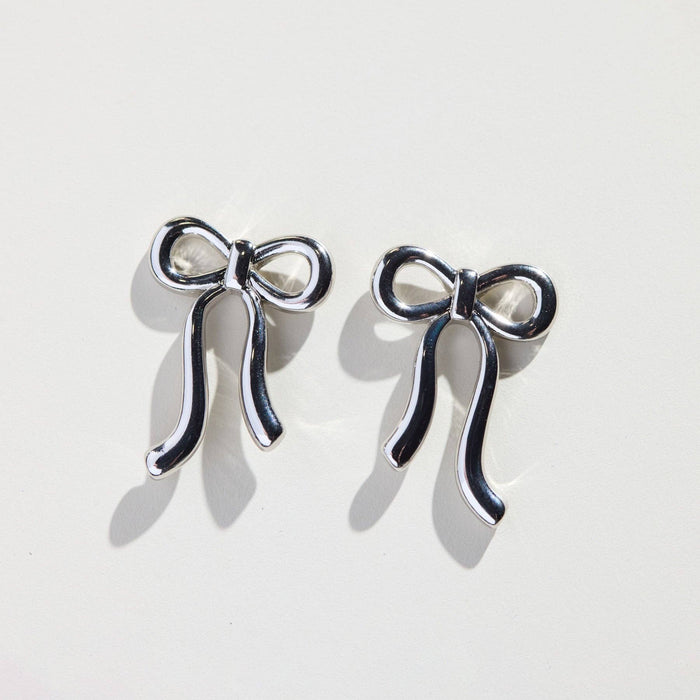 Nickel and Suede - Silver Vintage Bow Studs