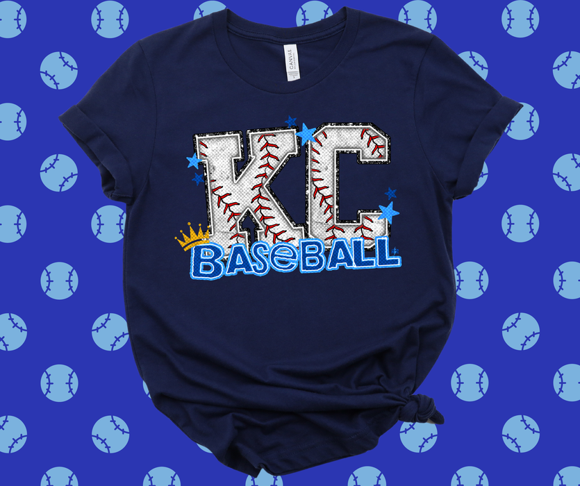 The Red Rival Wholesale - KC Baseball Letters Navy Graphic Tee: Large