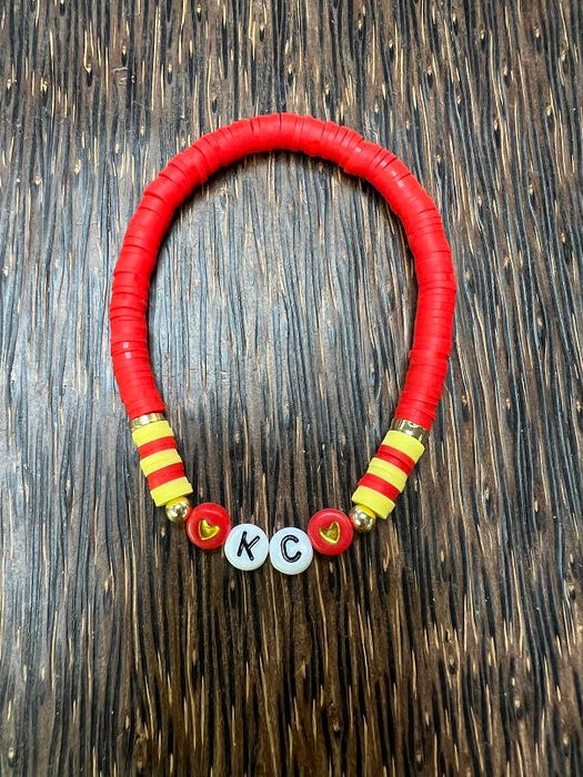 Paco Designs - Red-letter Heart KC Heishi Bracelet: Red