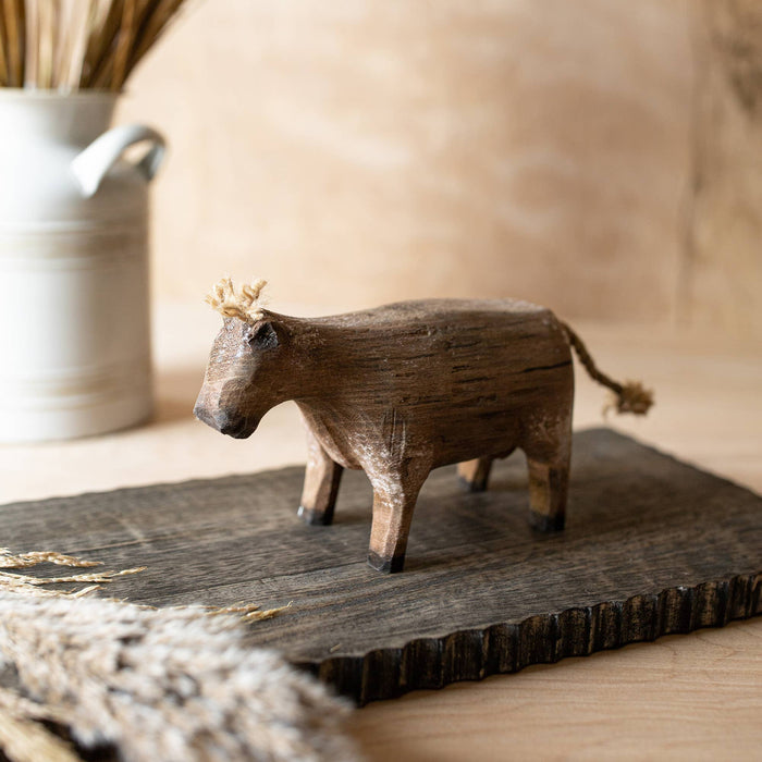 Foreside Home & Garden - Prescott Carved Cow Deco Accent Natural Wood Fall Decor