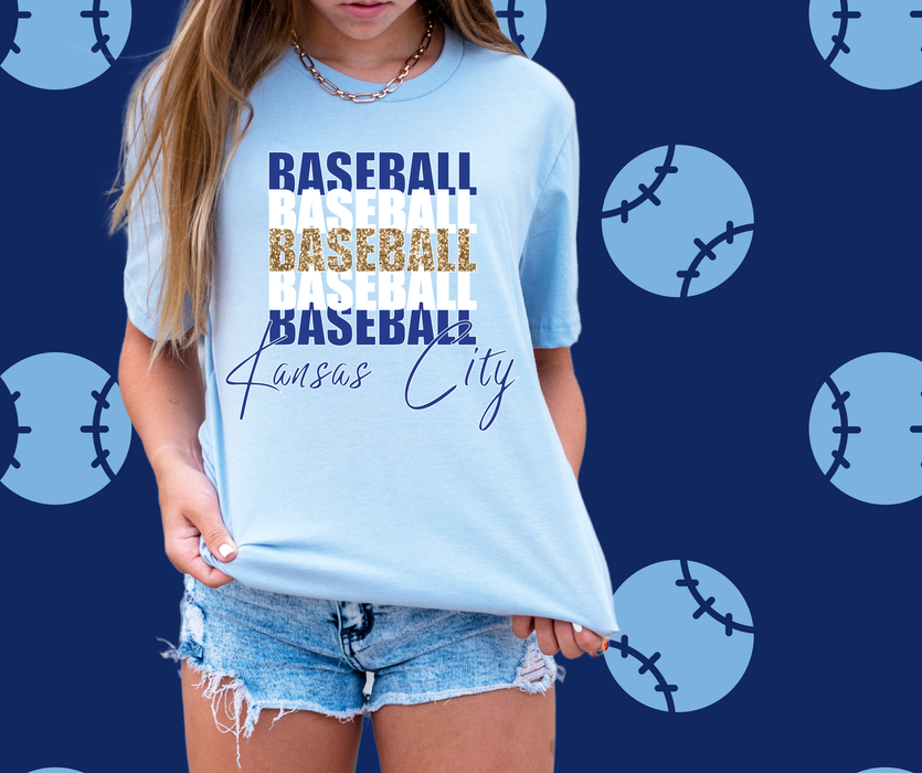 The Red Rival Wholesale - Kansas City Baseball Repeat Blue Graphic Tee: Large