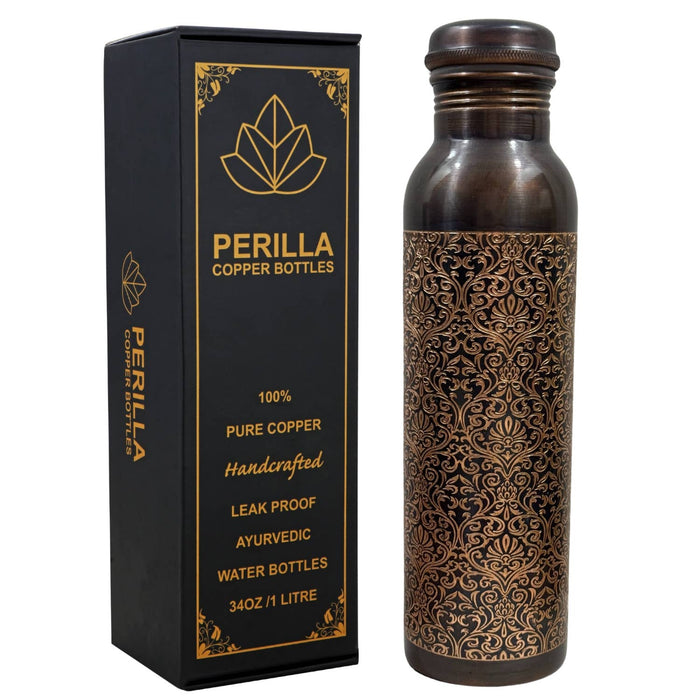 Perilla Home - Pie Etched antique Copper Water Bottle 34 Oz