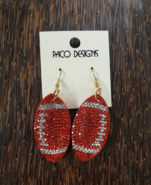 Paco Designs - Red Blingy Puffy Football Dangle earrings