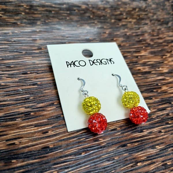 Paco Designs - KC Chief's Red and Yellow Bling Earrings