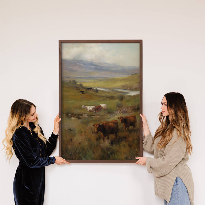 Hangout Home - Cattle Valley - Farmhouse Wall Art - Wood Framed Nature Art: 18x24" Large Canvas Art with Thick Wood Frame