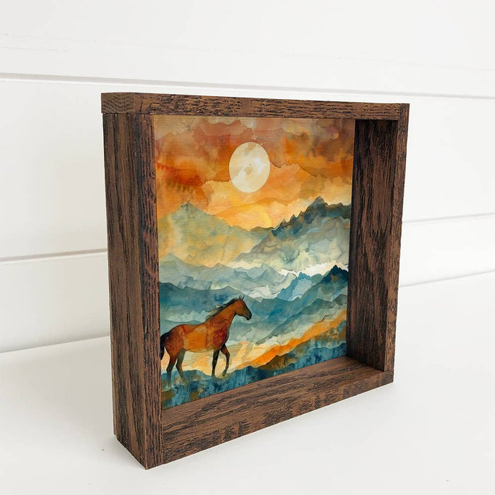 Hangout Home - Horse on the Horizon - Horse Canvas Art - Wood Framed Decor: 15x15" Medium Canvas Art with Thick Wood Frame