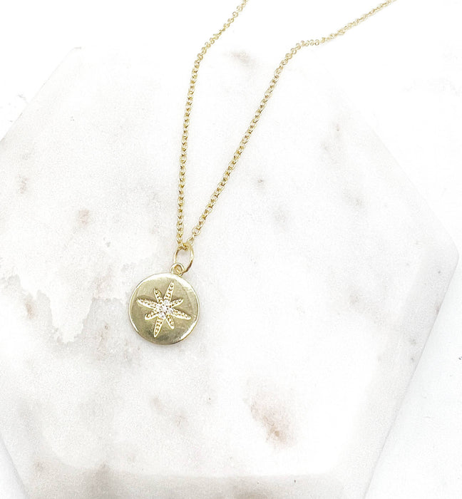 Baubles by B - Gold Star Disc Celestial Medallion Charm Necklace Layering