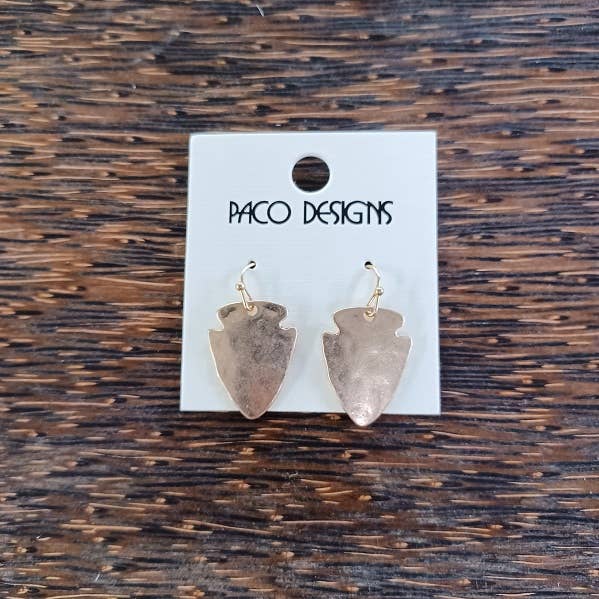 Paco Designs - Mini Hammered Gold or Silver Arrowhead Earrings. GO KC CHIEF: Yellow Gold