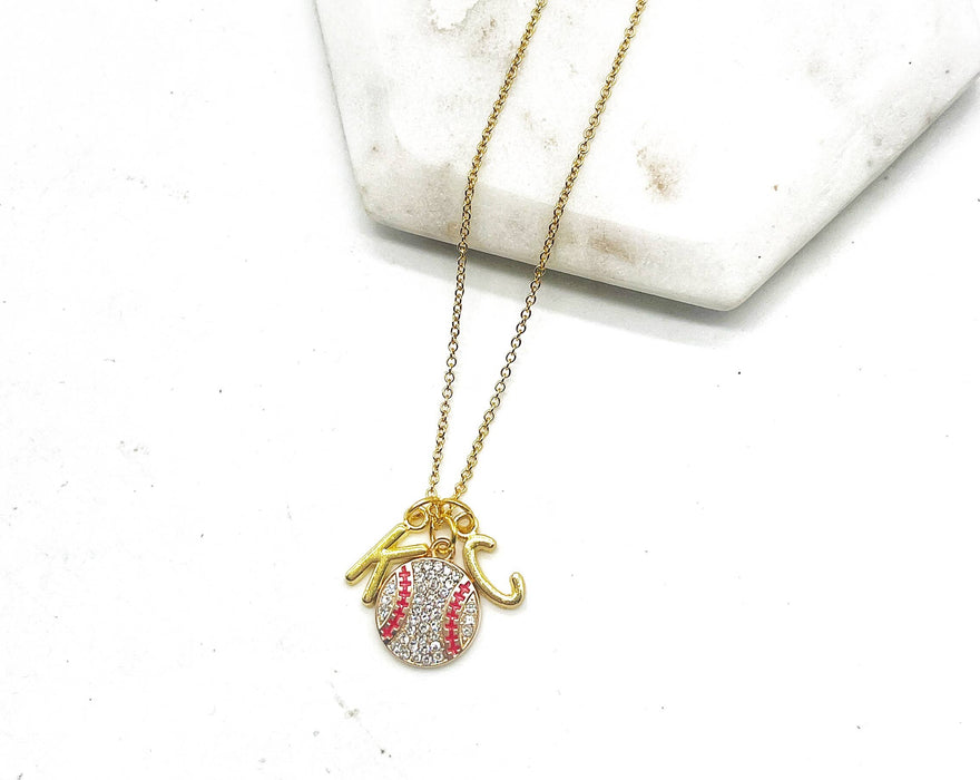 Baubles by B - Gold KC Kansas City Royals Rhinestone Baseball Necklace