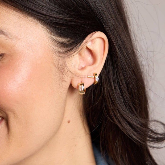 Nickel and Suede - Gold Classic Baguette Bezel Huggies