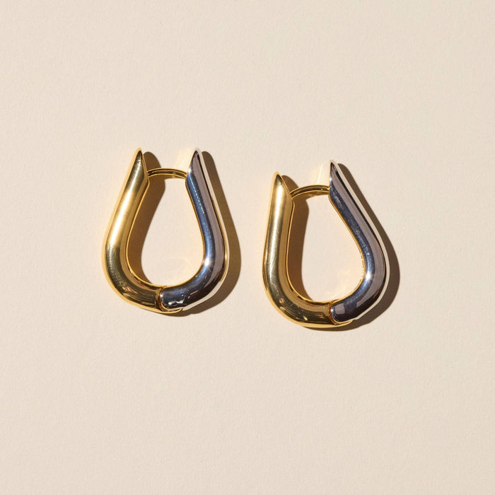 Nickel and Suede - Mixed Metal Waterproof Two Tone Huggie Earrings