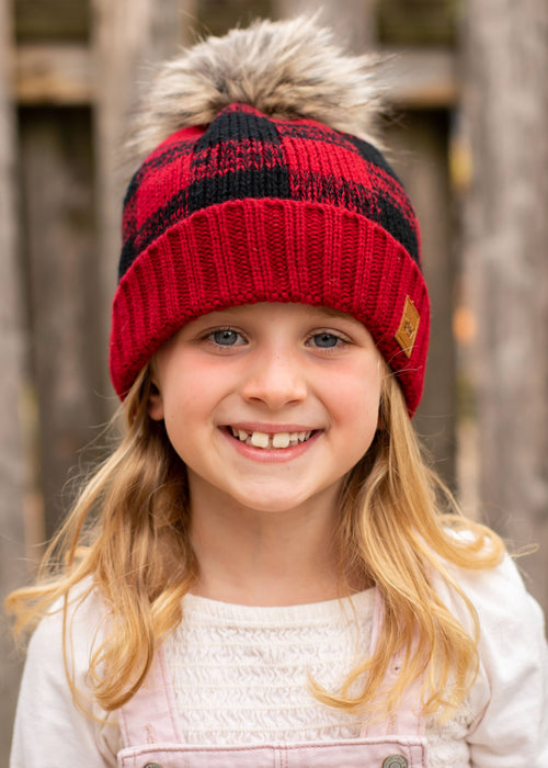 Panache Apparel Co. - KIDS Red Buffalo Plaid Pom Hat