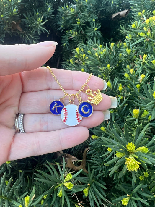 Baubles by B - KC Kansas City Royals Baseball Crown Charm Necklace Enamel