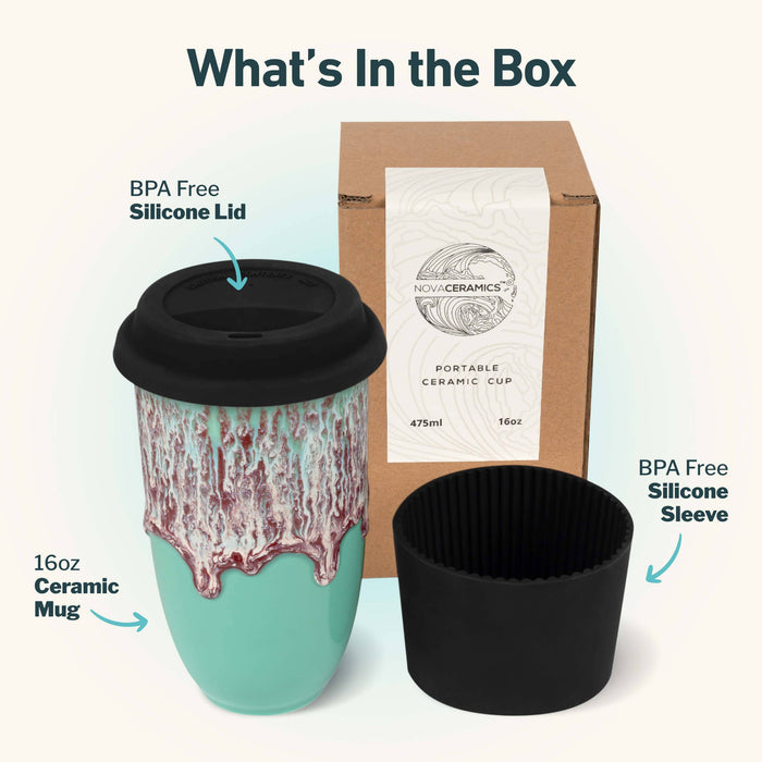 Nova Ceramics Travel Mugs - Nebula Ceramic Travel Mug – 16oz with Lid & Sleeve