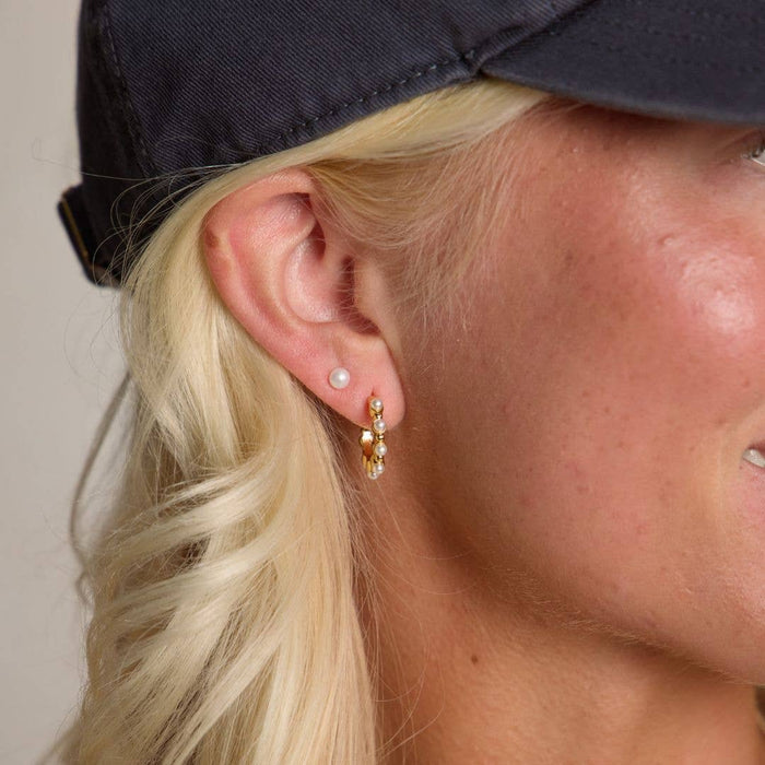 Nickel and Suede - Gold Pearl Huggie Earrings