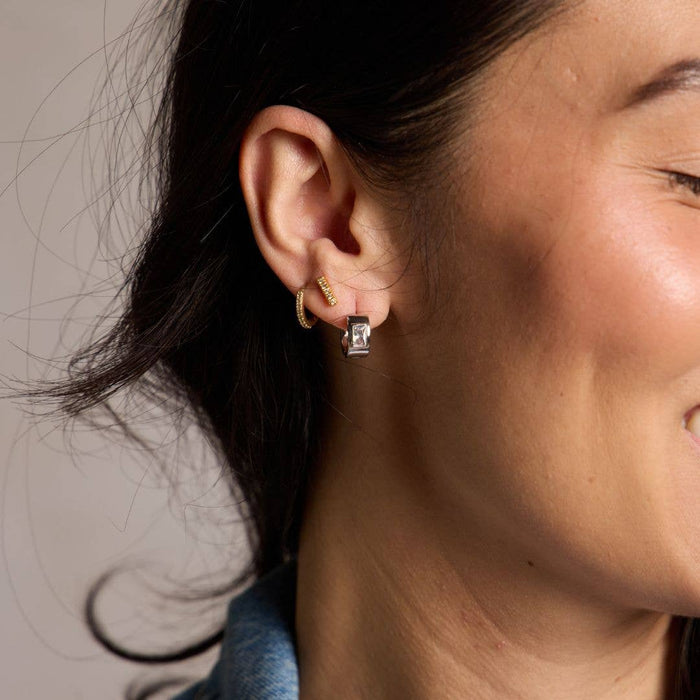 Nickel and Suede - Silver Classic Baguette Bezel Huggies