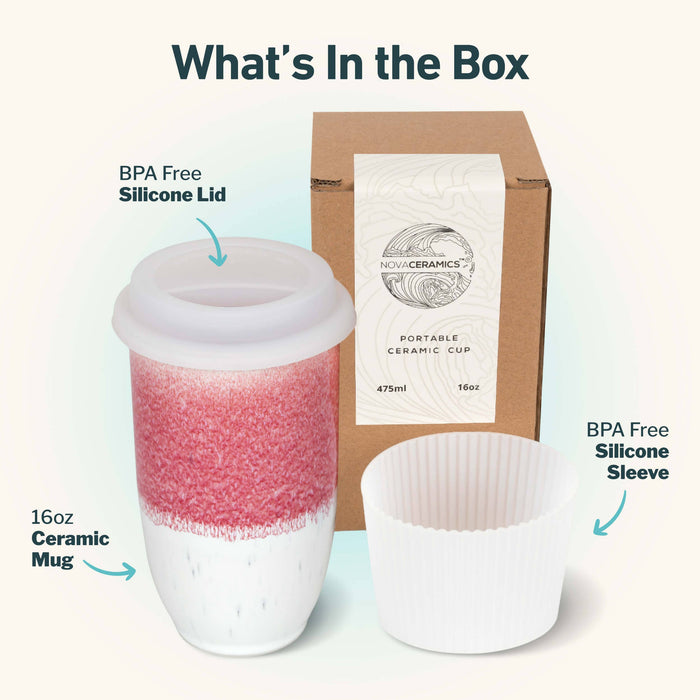 Nova Ceramics Travel Mugs - Coral Pink 16oz Ceramic Mug – (Includes Lid & Band)