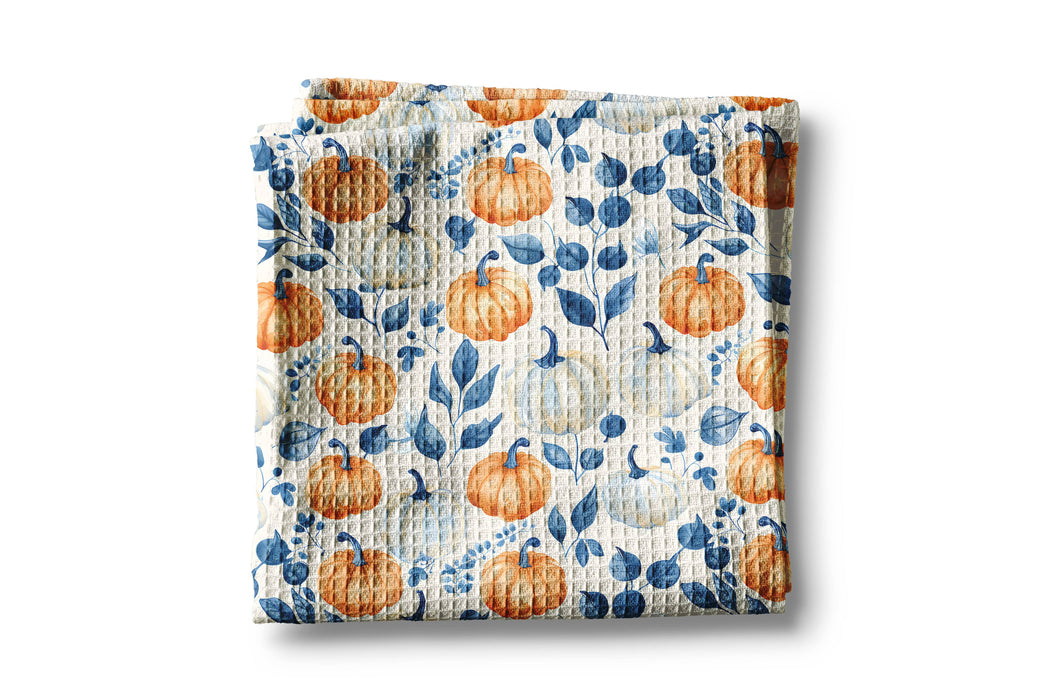 Canary Road -  Blue Pumpkin Chinoiserie Fall Coastal Kitchen Towel Waffle