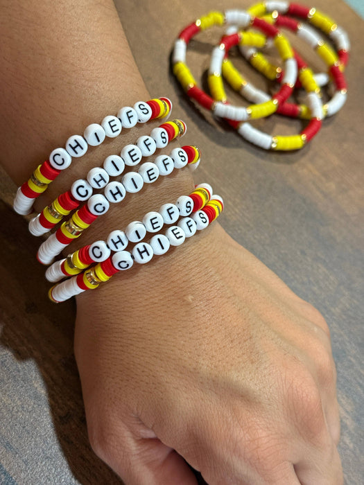 Paco Designs - "CHIEFS" White Heishi Beaded Stretch Bracelet