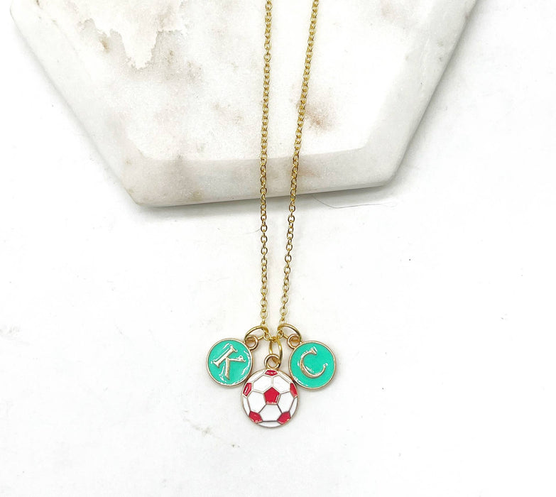 Baubles by B - Teal Red Soccer Ball KC Current Kansas City Necklace