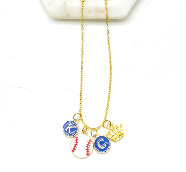 Baubles by B - KC Kansas City Royals Baseball Crown Charm Necklace Enamel