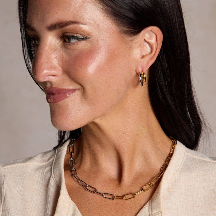 Nickel and Suede - Mixed Metal Double Hoop Earrings