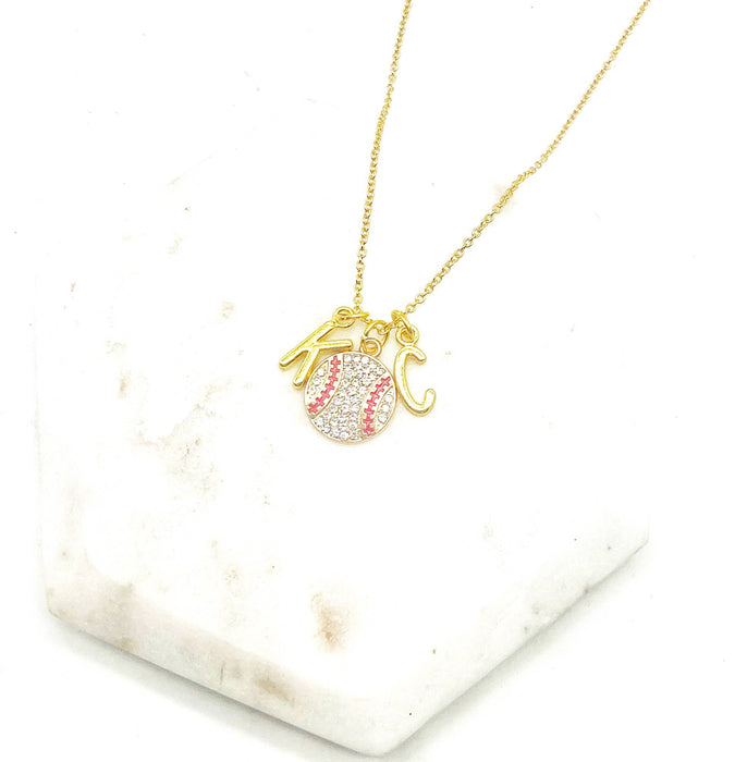 Baubles by B - Gold KC Kansas City Royals Rhinestone Baseball Necklace