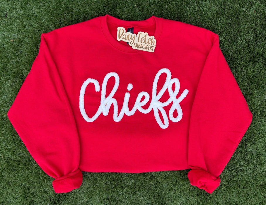 Daily Fetch KC - Chiefs Yarn Embroidered Sweatshirt(white yarn): S