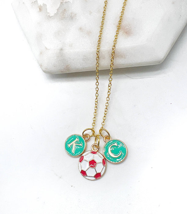 Baubles by B - Teal Red Soccer Ball KC Current Kansas City Necklace