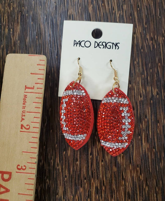 Paco Designs - Red Blingy Puffy Football Dangle earrings