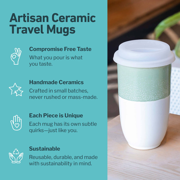 Nova Ceramics Travel Mugs - Sage Green Ceramic Travel Mug – 16oz Reusable Cup