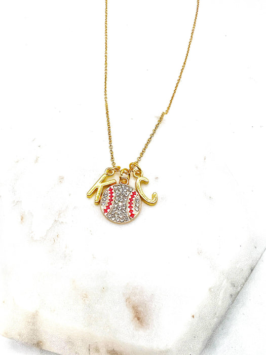 Baubles by B - Gold KC Kansas City Royals Rhinestone Baseball Necklace