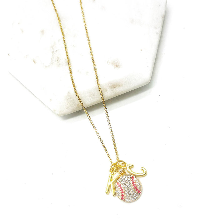 Baubles by B - Gold KC Kansas City Royals Rhinestone Baseball Necklace