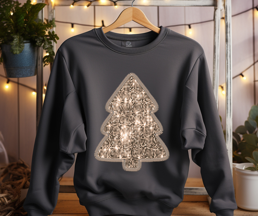 The Red Rival Wholesale - Faux Gold Embroidery Christmas Tree Charcoal Sweatshirt: 2X