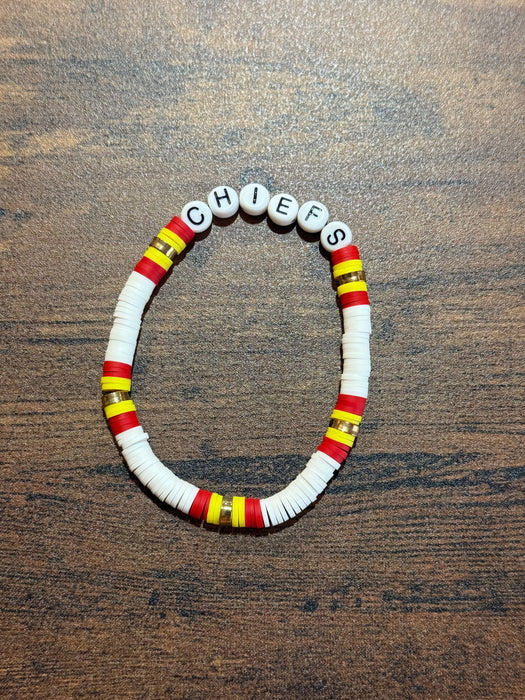 Paco Designs - "CHIEFS" White Heishi Beaded Stretch Bracelet