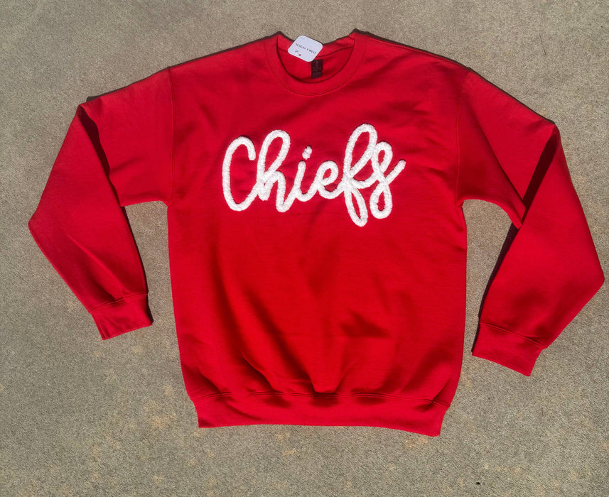 Daily Fetch KC - Chiefs Yarn Embroidered Sweatshirt(white yarn): S