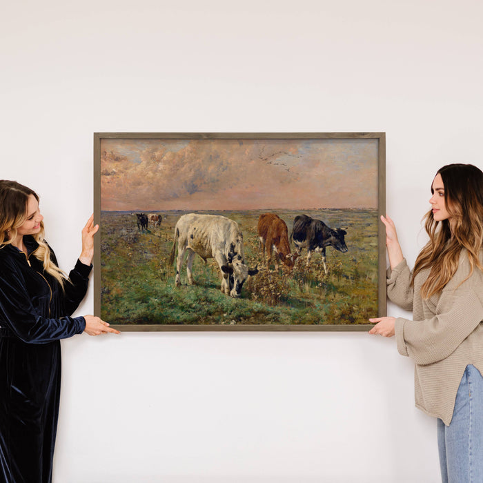 Hangout Home - Cows in a Pasture - Farmhouse Canvas Art - Wood Framed Art: 6x10" Mini Canvas Art with Wood Box Frame