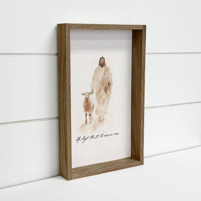 Hangout Home - Jesus Sheep Rescue Me - Jesus Canvas Art - Wood Framed Art: 6x10" Mini Canvas Art with Wood Box Frame