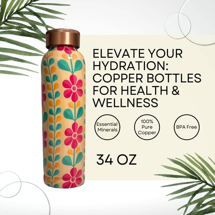 Perilla Home -  Pure Copper Water Bottle 34 Oz Printed 3