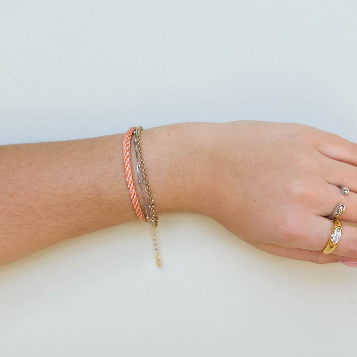 Nickel and Suede - Orange & White Minimalist Cord Bracelet: Gold
